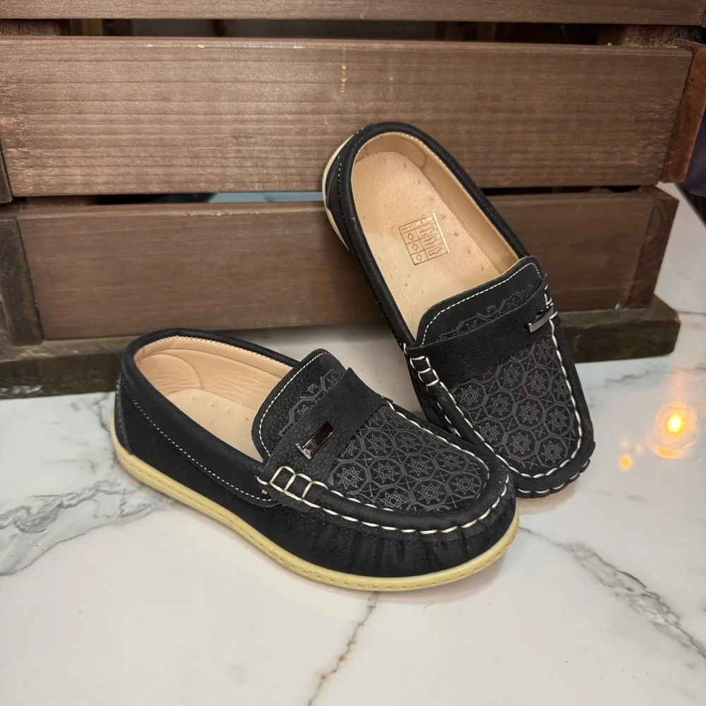 4/$15 Black Loafers with Embroidered Design